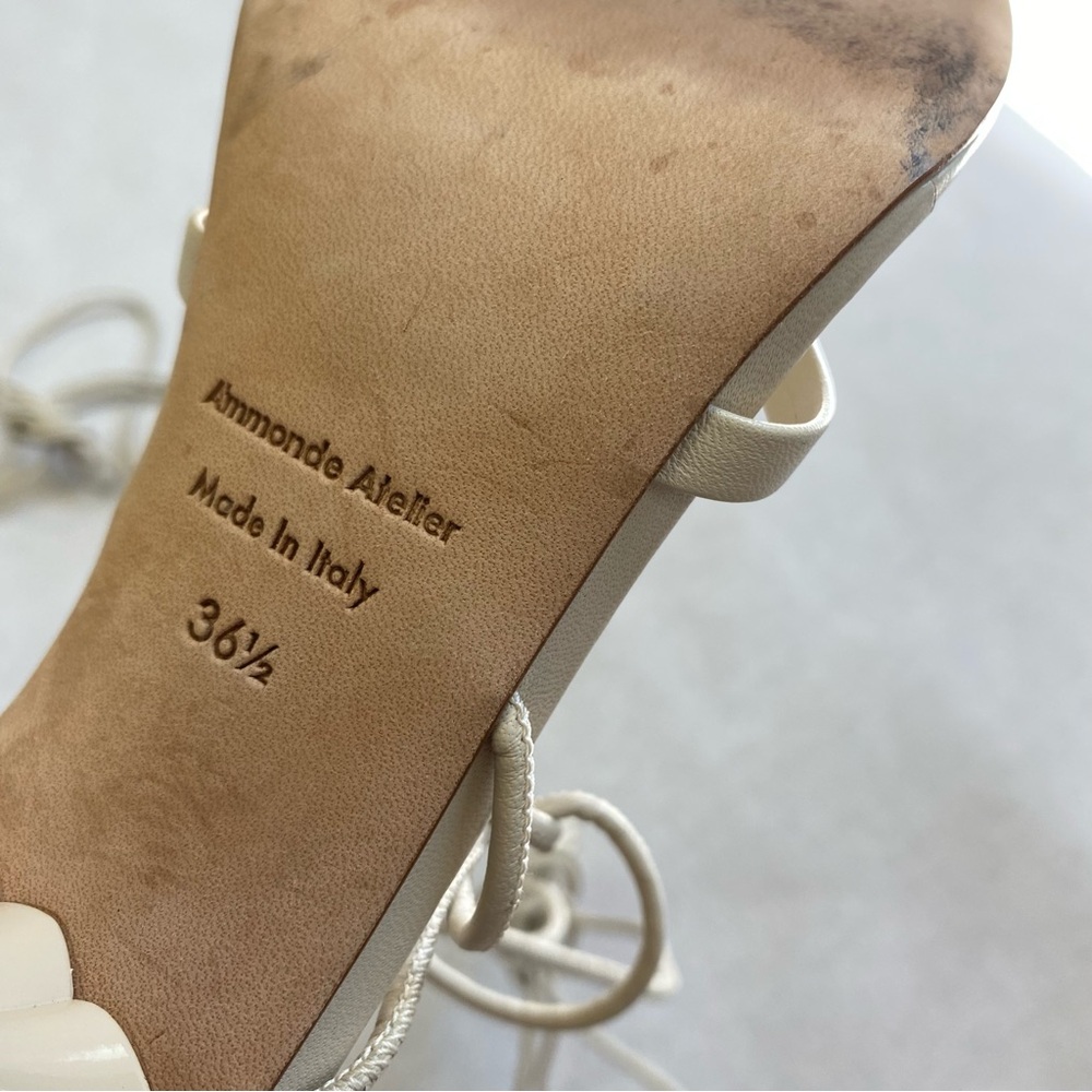 A'mmonde Atelier Square Toe Heels Ivory Anastassia 100 Ankle Tie Size 36.5 - Picture 9 of 10